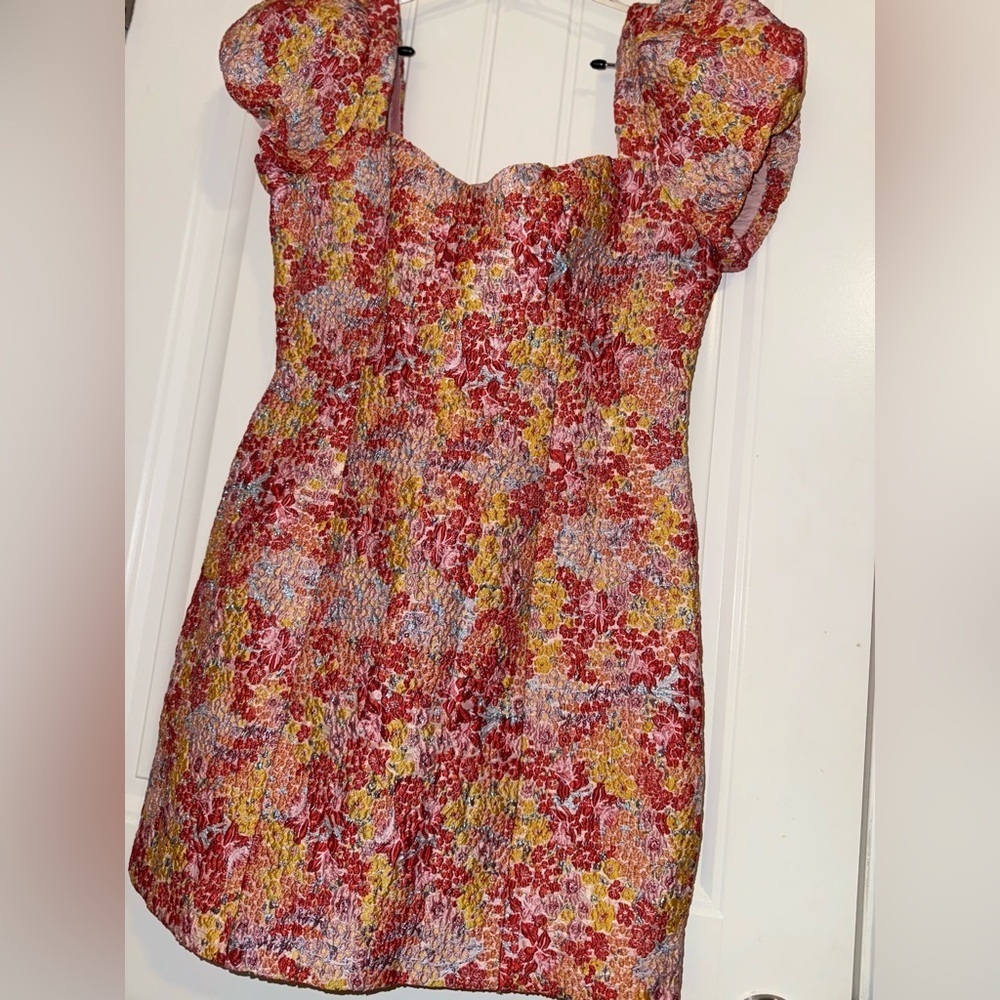 Pink and Orange Sheath Mini Dress with Sweetheart Neckline - Picture 15 of 16
